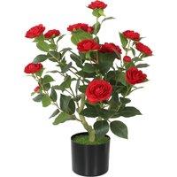 HOMCOM 65cm Artificial Camellia Flower Plant in Pot with 116 Lush Leaves & Moss Effect, Red