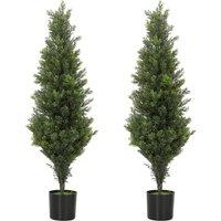 HOMCOM Set of 2 Decorative Artificial Plants Cypress in Weighted Pot, Fake Plant with 564 Leaves, 90cm