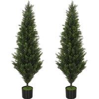 HOMCOM Set of 2 Decorative Artificial Plants Cypress in Weighted Pot, Fake Plant with 1092 Leaves, 120 cm