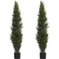 HOMCOM Set of 2 Decorative Artificial Plants Cypress in Weighted Pot, Fake Plant with 2035 Leaves, 150 cm