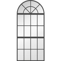HOMCOM Large Arched Wall Mirror with Metal Grid, 3-Piece Split Window Mirrors, 120 x 54 cm, Black