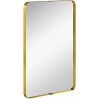 HOMCOM Rectangular Wall Mirror, 90 x 60 cm Wall Mounted Bathroom Mirror w/ Aluminium Alloy Frame and Tempered Glass, Gold Tone
