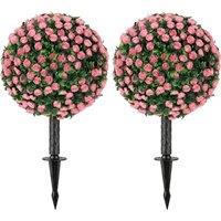 HOMCOM Artificial Rose Topiary UV Resistant, 2-Pack Fake Plants, 55 cm, Pink