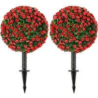 HOMCOM Artificial Rose Topiary UV Resistant, 2-Pack Fake Plants, 55 cm, Red