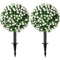 HOMCOM Artificial Rose Topiary UV Resistant, 2-Pack Fake Plants, 55 cm, White