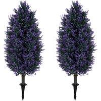 HOMCOM Set of 2 Artificial Lavender Flowers, Indoor Outdoor Fake Plants with Stakes, UV Resistant for Garden, 90 cm, Blue