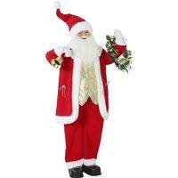 HOMCOM 5ft Life Size Singing Santa Claus, Standing Christmas Animated Santa Figure with Bell and Wreath, Sound/Touch Activated