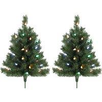 HOMCOM 60 cm Prelit Christmas Tree, 2 Packs Artificial Christmas Trees with 60 Colourful LED Lights, 130 Tips, Green