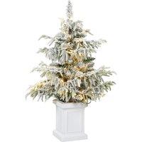 HOMCOM 3ft Prelit Flocked Christmas Tree, Artificial Snow Flocked Spruce with 100 Warm White LED Lights, 8 Modes, Green