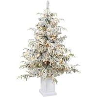 HOMCOM 4ft Prelit Flocked Christmas Tree, Artificial Snow Flocked Spruce with 160 Warm White LED Lights, 8 Modes, Green