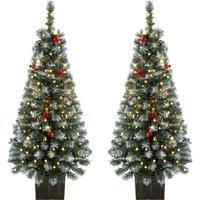 HOMCOM 4ft Pre-Lit Slim Artificial Christmas Tree Set of 2, with 100 Dual-Colour LED Lights, 140 Frosted Branch Tips