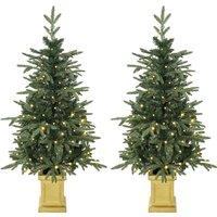 HOMCOM Set of 2 Prelit Christmas Trees with Dual-Colour LEDs, Remote, 4ft Artificial Aspen Fir Battery-Operated, 11 Modes, Pot