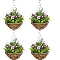 Outsunny Set of Four Hanging Lisianthus Flower Pots - Pink/Green