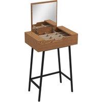 HOMCOM Vanity Desk with Flip-Up Mirror, Industrial Dressing Table with 16 Small Compartments for Bedroom, Natural Wood Effect