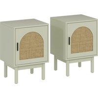 HOMCOM 2-Piece Rattan Bedside Table for Bedroom - Light Green
