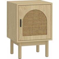 HOMCOM Rattan Bedside Table for Bedroom - Natural Wood