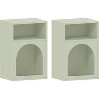 HOMCOM Set of 2 Nightstands, Bedside Tables with Open Compartments, Arched Design, 40 x 30 x 60 cm, light green
