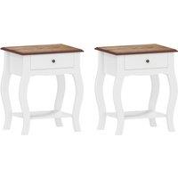 HOMCOM 2pcs Bedside Tables with Drawer, French Style Bedside Cabinets with Open Shelf for Bedroom, Living Room, White