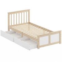 HOMCOM Pine Storage Bed, 3ft Single Solid Wooden Bed Frame with Drawers, Headboard, Wood Slat Support, Natural Wood Finish