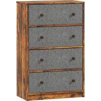 HOMCOM Chest of Drawers, Dresser with 4 Fabric Drawers - Grey and Rustic Brown