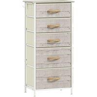 HOMCOM Chest of Five Fabric Drawers - Natural Wood Finish