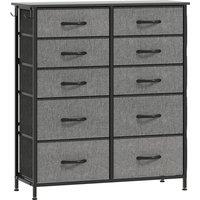 HOMCOM Chest of Ten Fabric Drawers - Charcoal Grey