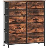 HOMCOM Chest of Ten Fabric Drawers - Rustic Brown