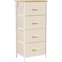 HOMCOM Chest of Drawers with 4 Fabric Drawers, Tall Storage Unit with 2 Hooks and Steel Frame for Bedroom, Beige