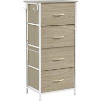 HOMCOM Chest of Drawers, Dresser with 4 Fabric Drawers, Tall Storage Unit with 4 Pockets and 2 Hooks, Steel Frame, Natural Wood