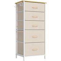 HOMCOM Chest of Drawers, Dresser with 5 Fabric Drawers, Tall Storage Unit with 4 Pockets and 2 Hooks Steel Frame, Beige