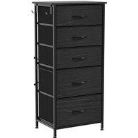 HOMCOM Chest of Drawers, Dresser with 5 Fabric Drawers, Tall Storage Unit with 4 Pockets and 2 Hooks, Steel Frame, Black