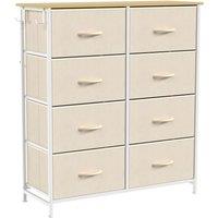 HOMCOM Chest of Drawers, Dresser with 8 Fabric Drawers, Tall Storage Unit with 4 Pockets and 2 Hooks Steel Frame, Beige