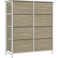 HOMCOM Chest of Drawers, Dresser for Bedroom with 8 Fabric Drawers, Tall Storage Unit w/ Side Storage Bag, Natural Wood Finish