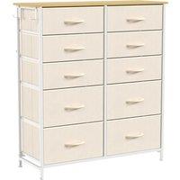 HOMCOM Chest of Drawers, Dresser with 10 Fabric Drawers, Tall Storage Unit with 4 Pockets and 2 Hooks Steel Frame, Beige