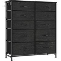 HOMCOM Chest of Drawers, Dresser with 10 Fabric Drawers, Tall Storage Unit with 4 Pockets and 2 Hooks Steel Frame, Black