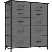 HOMCOM Chest of Drawers, Dresser with 10 Fabric Drawers, Tall Storage Unit with 4 Pockets and 2 Hooks Steel Frame, Grey