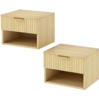 HOMCOM Floating Nightstands Set of 2, Modern Wall-Mounted Bedside Tables with Fluted Drawer and Open Shelf for Bedroom, Oak