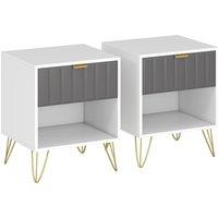 HOMCOM Bedside Table Modern Bedside Cabinet with Drawer and Open Compartment, 45 x 40 x 55, White