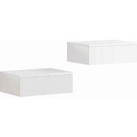 HOMCOM Floating Bedside Table Set of 2, Wall-Mounted Nightstand with High Gloss Finish & Storage Drawer, White