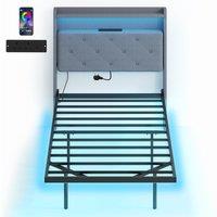 HOMCOM Floating Bed Frame, Upholstered 3ft Single Size Bed, Platform Bed with RGB LED Lights and Charging Station, Grey