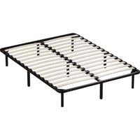 HOMCOM 4ft6 Double Bed Frame, Metal Platform Bed Frame with 2 x 14 Wood Slats, No Box Spring Needed, Underbed Storage, Black