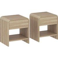 HOMCOM Bedside Tables Set of 2, Nightstands with Rounded Corners, Modern Side Table with Silent Drawer for Bedroom, Natural
