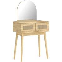 HOMCOM Dressing Table, Compact Vanity Desk with Mirror and 2 Drawers, Natural Wood Finish