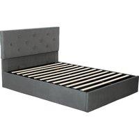 HOMCOM Double Bed Frame Gas Side Lift Under Bed Storage Upholstered Platform Bed Tufted Headboard for 140 x 190 cm Mattress