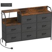 HOMCOM Chest of Eight Drawers, with Charging Station - Brown/Black