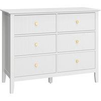 HOMCOM Fluted Dresser, 6 Drawer Chest of Drawers for Bedroom, Living Room, Hallway, Closet, White