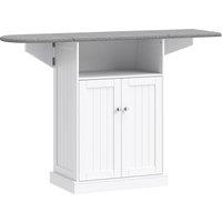 HOMCOM Ironing Board Cabinet on Wheels with Foldable Top, Mobile Storage Cabinet with Ironing Board, Open Compartment, White