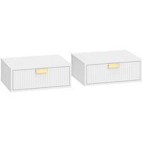 HOMCOM Modern Floating Nightstands Set of 2, Wall Mounted Bedside Tables with Wave Drawer White