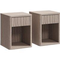 HOMCOM Modern Bedside Table Set of 2, Bedside Cabinet with Drawer and Open Shelf, Side End Table, Nightstand for Bedroom, Oak