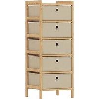HOMCOM Chest of Drawers, 5 Fabric Drawers Narrow Dresser with Bamboo Frame, Cream White